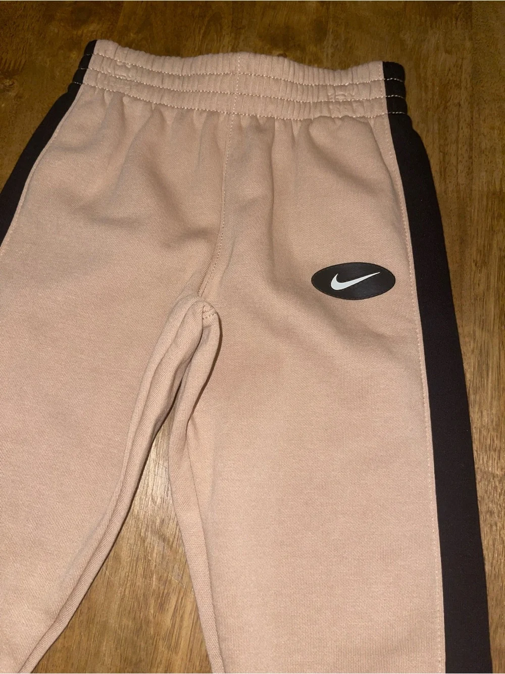 Boys Nike Tan Joggers with Black Side Stripes
